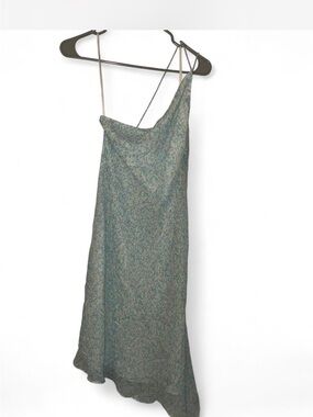 Express Silk Teal Floral Asymmetrical Slip Dress